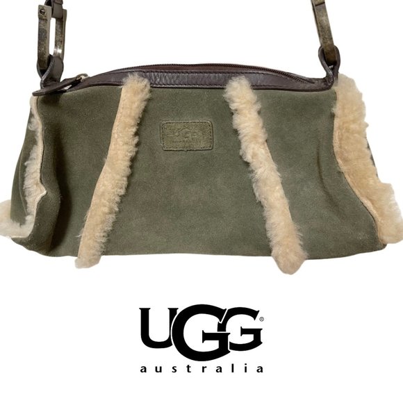 UGG Handbags - UGG Australia Baguette Shoulder Bag Olive Suede & Sheep Fur
